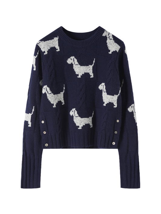 Puppy Intarsia Crew Neck Sweater THOM TREND
