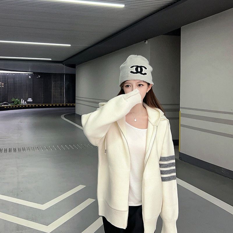 Hooded zip-up cardigan