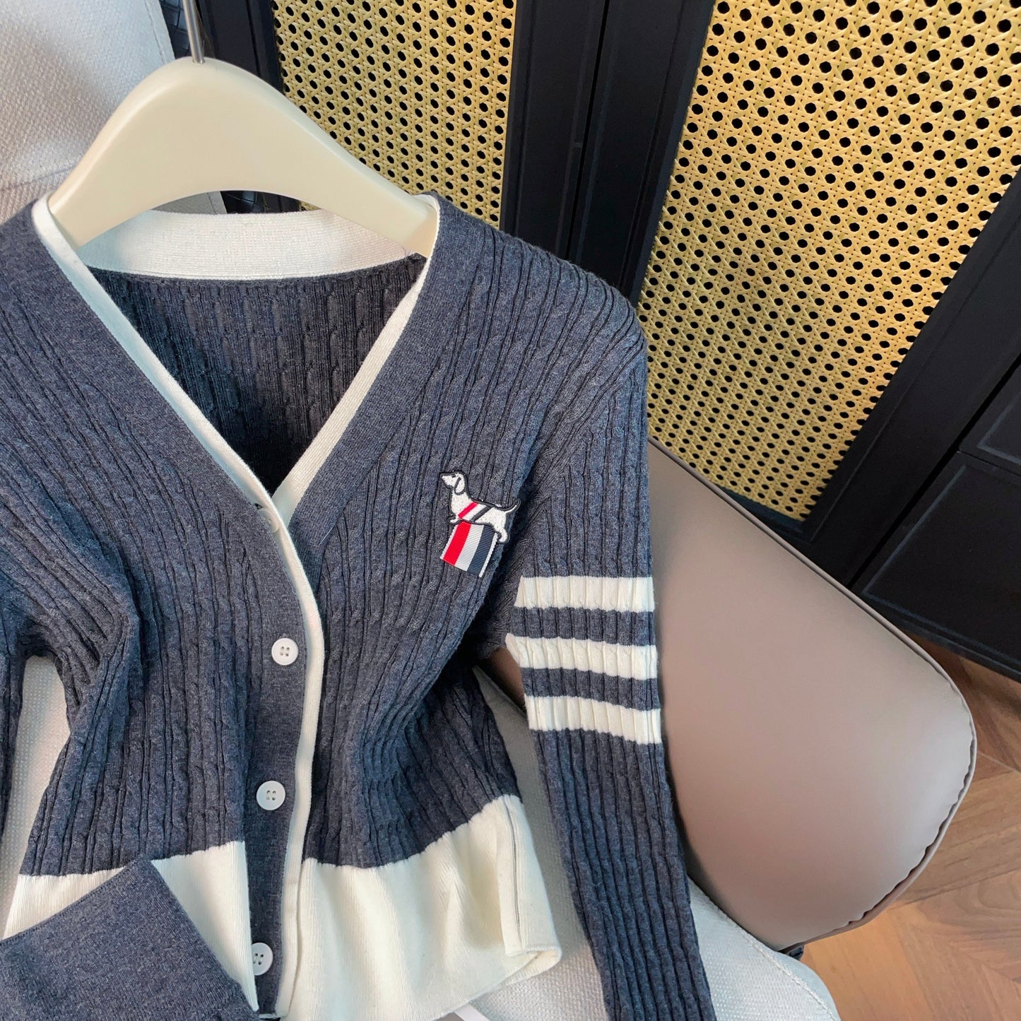 2025SS  Contrast color cardigan + skirt THOM TREND