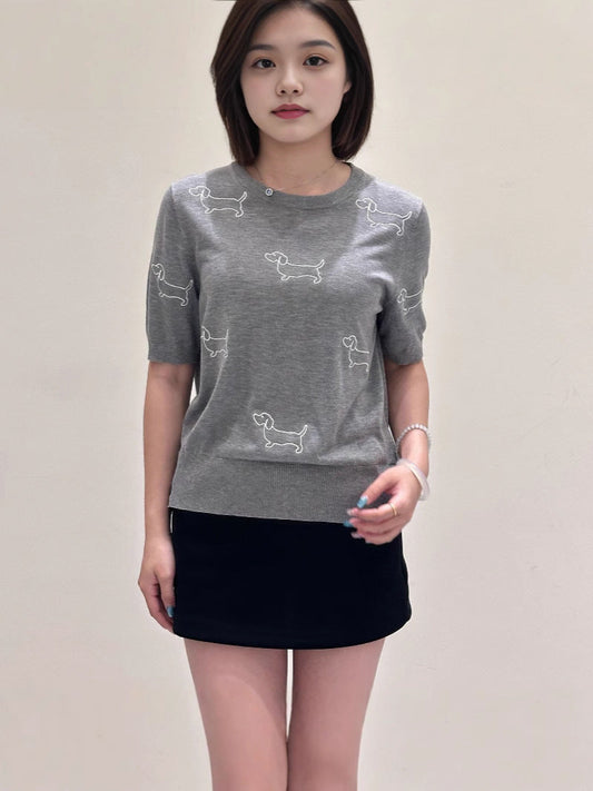Women's Puppy Rose Embroidery Short Sleeve（副本） THOM TREND