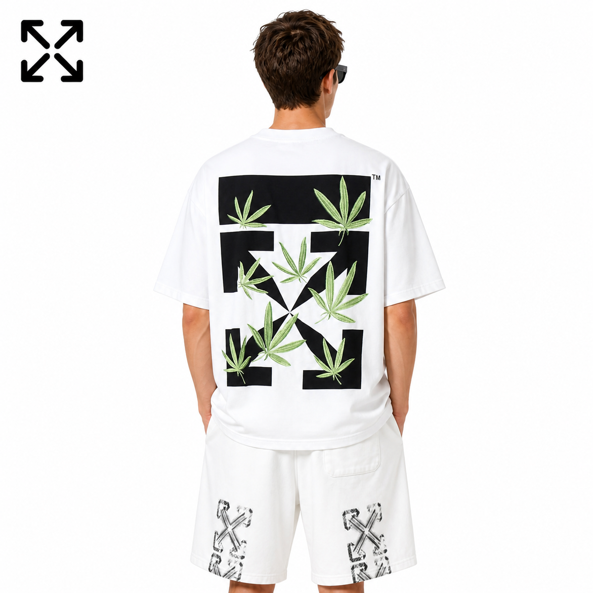 Off-White Botanical Arrow Back Print Cotton T-Shirt on male model - back view
