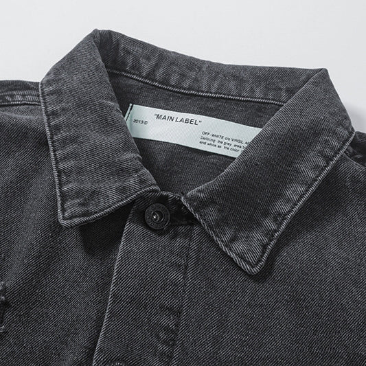 Off-White Black Green Forest Graphic Denim Jacket for Men