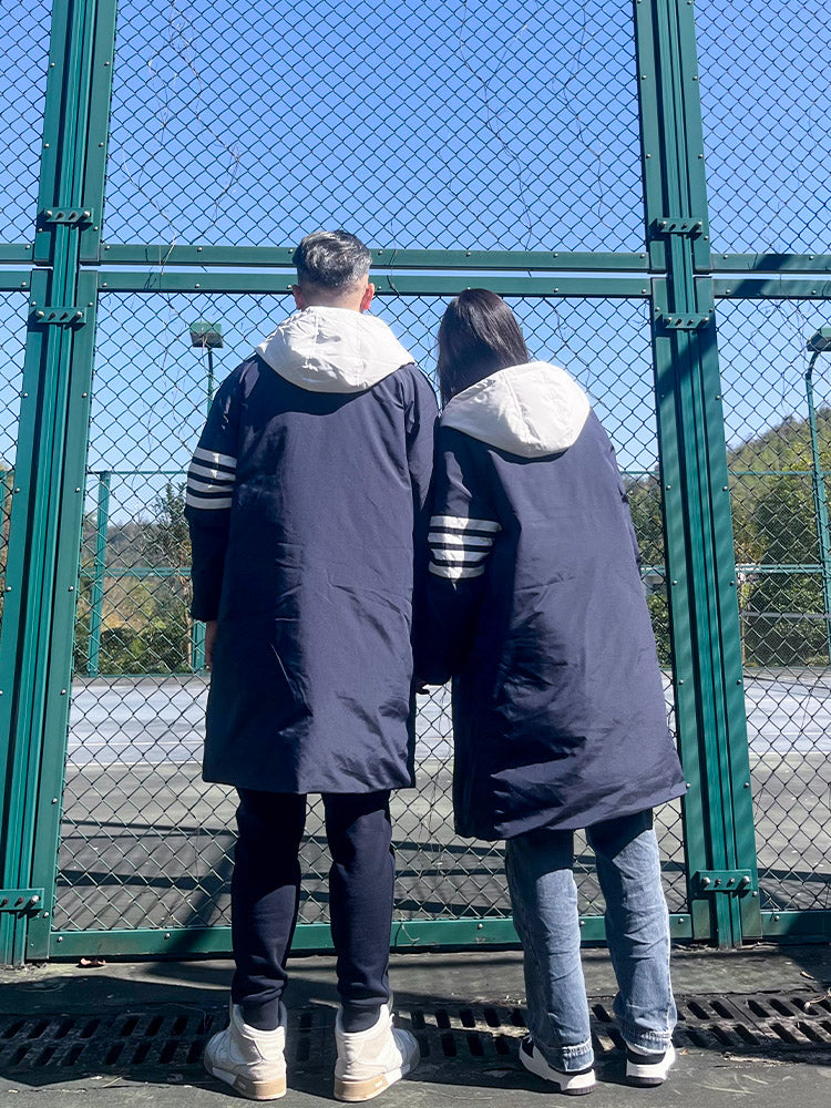 Unisex long coat with hood and white placket THOM TREND