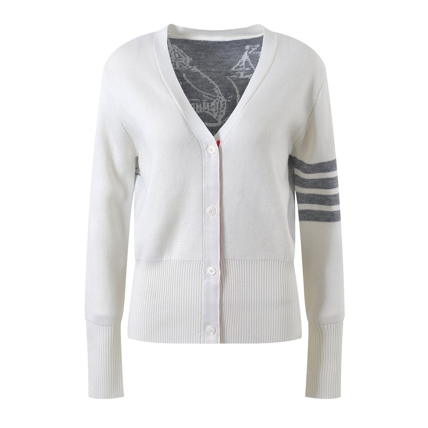 Four-Stripe Pink V-Neck Cardigan（副本） THOM TREND