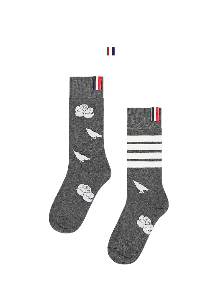 Flowery four-stripe socks THOM TREND