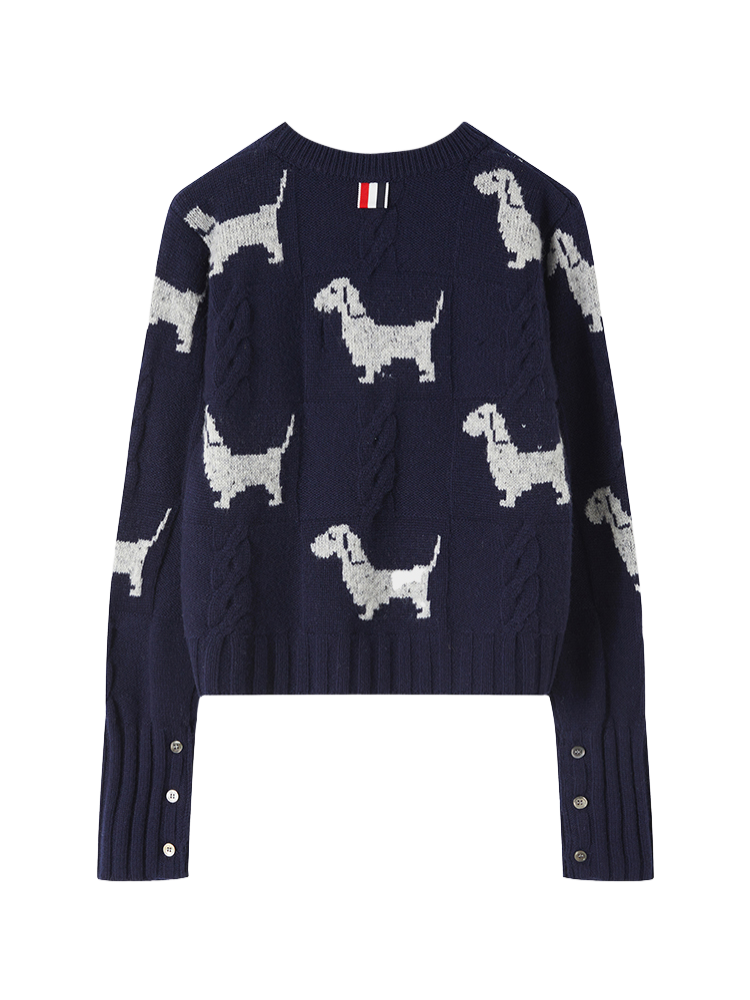 Puppy Intarsia Crew Neck Sweater THOM TREND