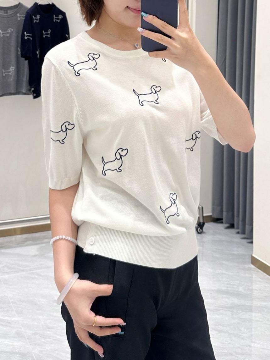 Women's Puppy Rose Embroidery Short Sleeve（副本） THOM TREND