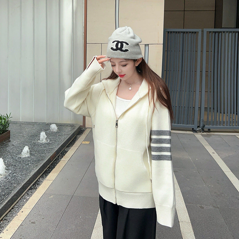 Hooded zip-up cardigan