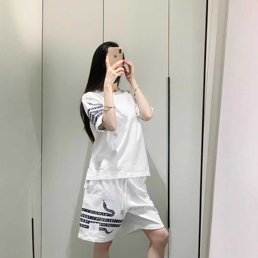 2025SS Unisex snake embroidered short-sleeved suit THOM TREND