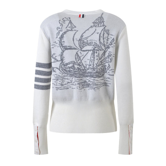 Four-Stripe Pink V-Neck Cardigan（副本） THOM TREND