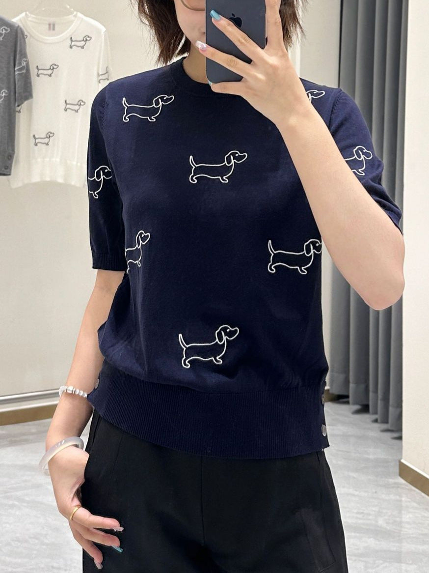 Women's Puppy Rose Embroidery Short Sleeve（副本） THOM TREND