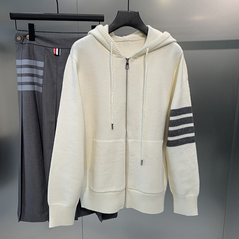 Hooded zip-up cardigan