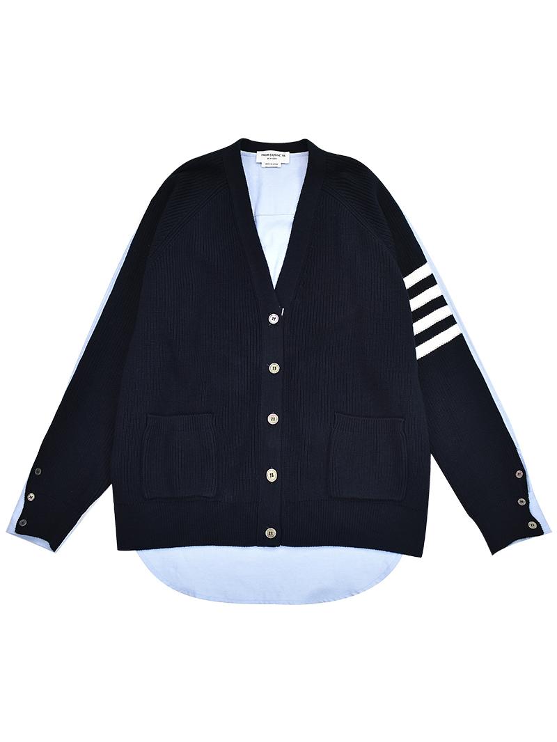 Grey Four-Bar Contrast Sweater Jacket THOM TREND