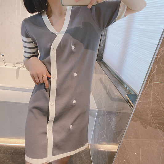 Vneck T-shirt knitted dress