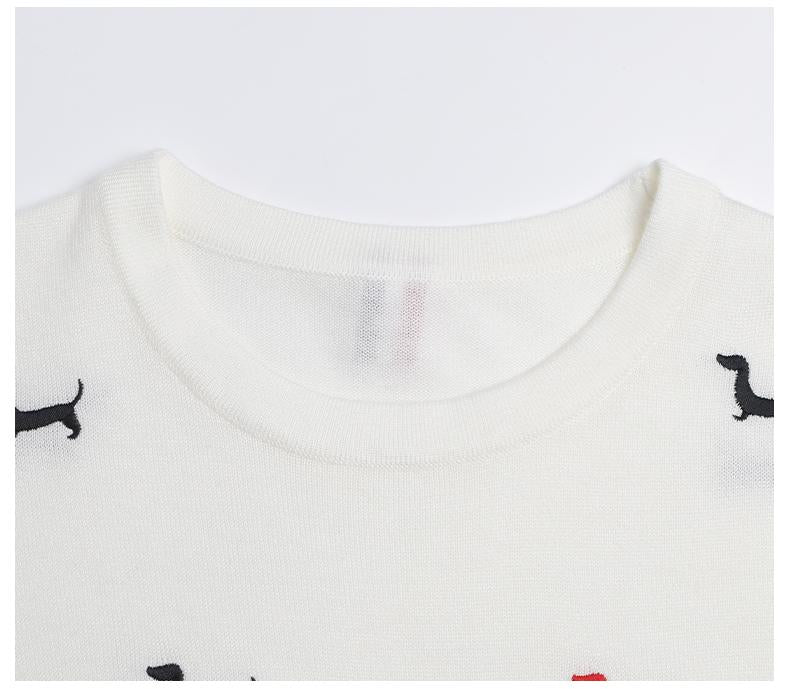 2025SS Women's Puppy Embroidered T-shirt THOM TREND