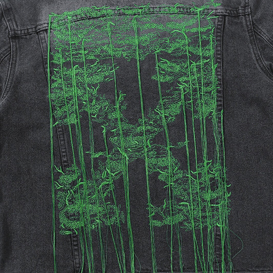 Off-White Black Green Forest Graphic Denim Jacket for Men