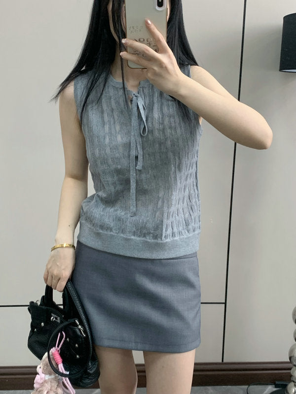 New yarn splicing lace-up vest THOM TREND