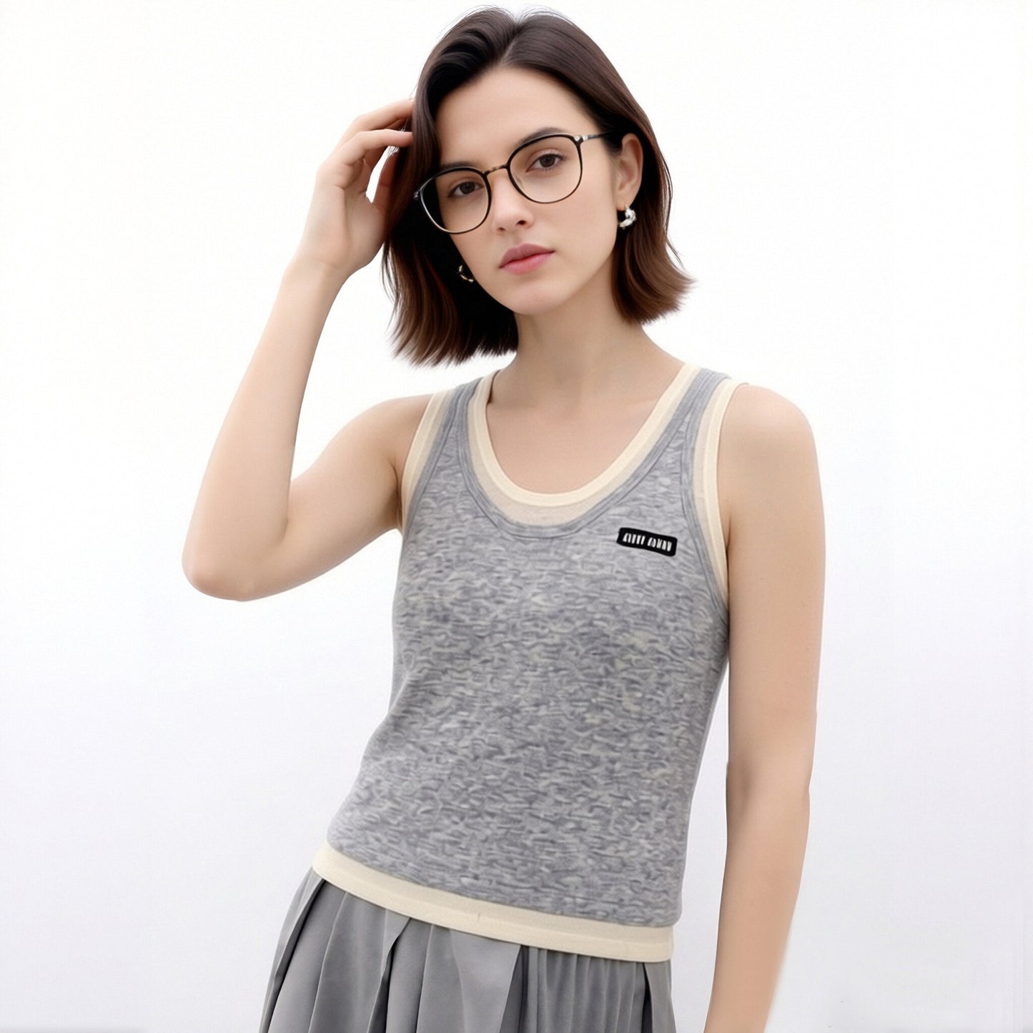 Striped Knit Sleeveless Vest — Round Neck