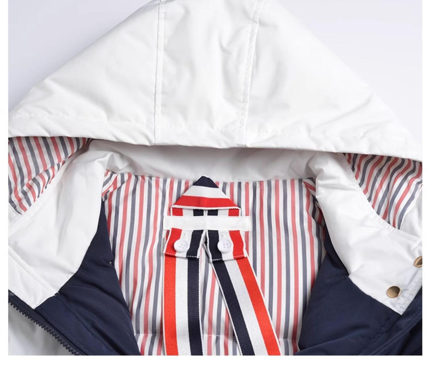 Unisex long coat with hood and white placket THOM TREND