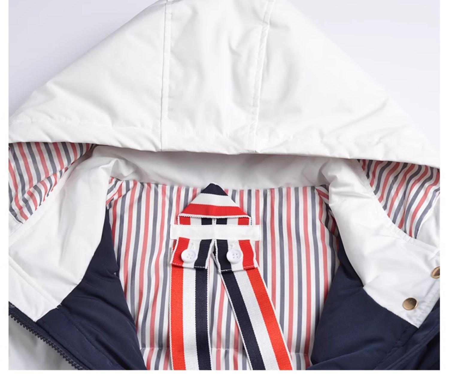 Unisex long coat with hood and white placket THOM TREND