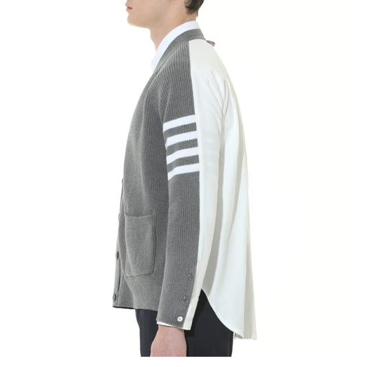 Grey Four-Bar Contrast Sweater Jacket THOM TREND
