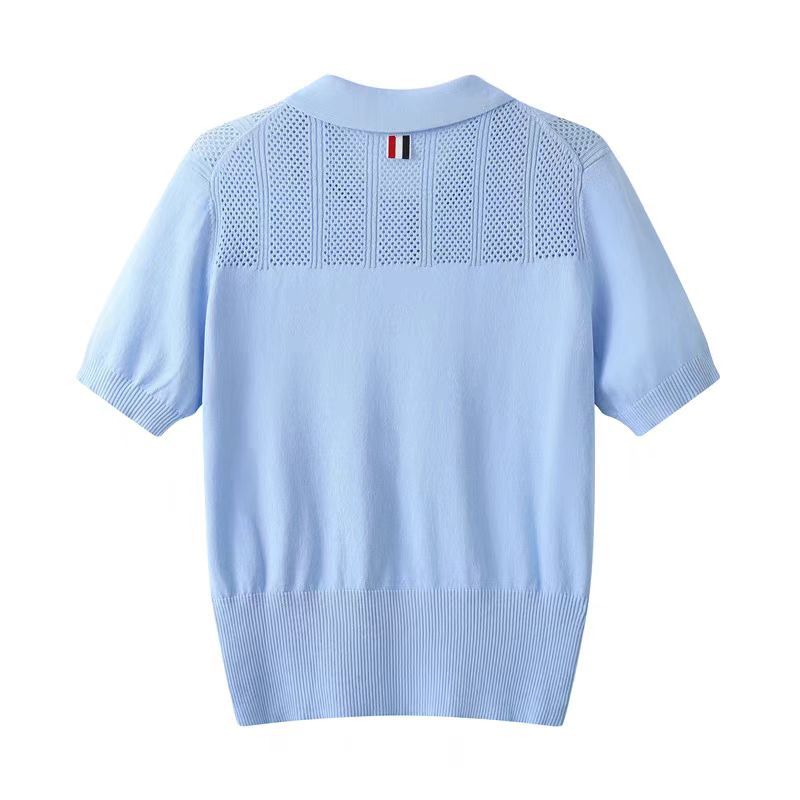 Polo collar short sleeve sweater