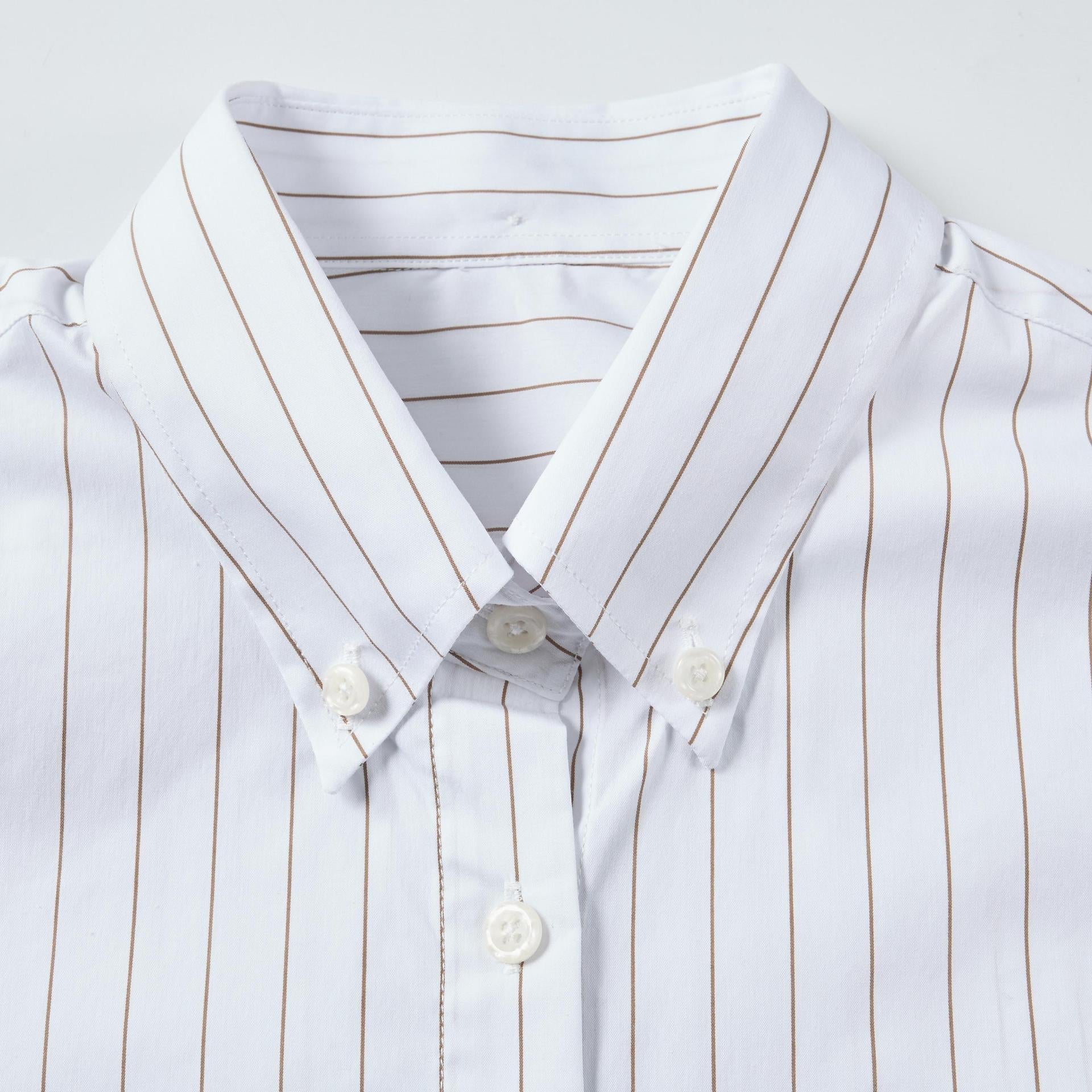 2025SS Women's vertical striped cropped shirt THOM TREND