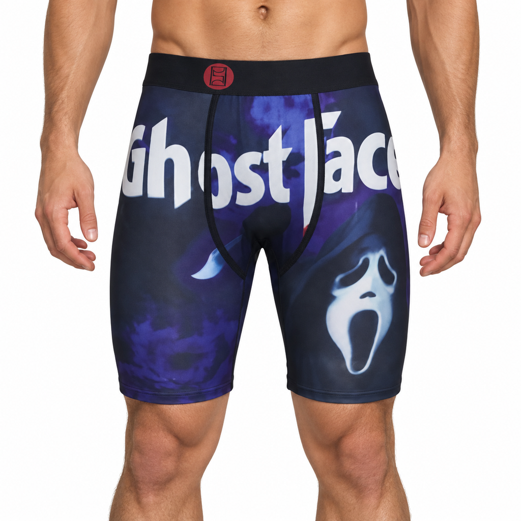 Ethika Style Dark Ghost Graphic Long-Leg Boxer Briefs front model view