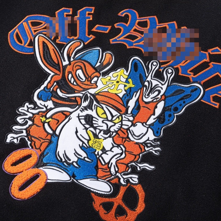 Off-White Black Orange Blue Graphic Varsity Jacket for Men