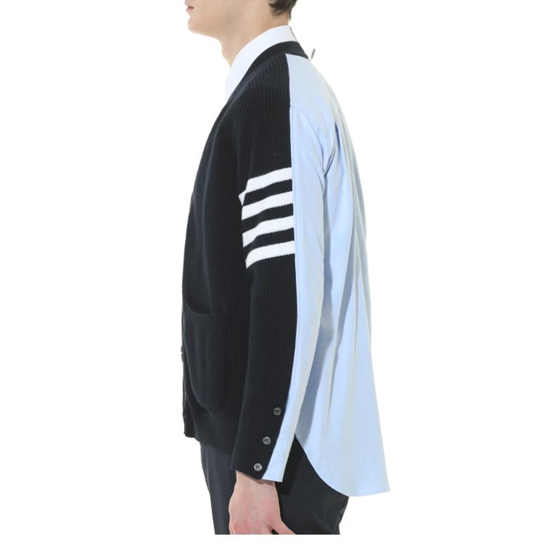 Grey Four-Bar Contrast Sweater Jacket THOM TREND