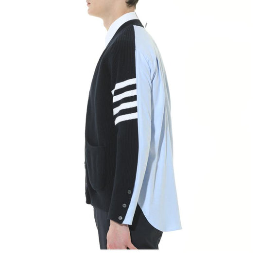 Grey Four-Bar Contrast Sweater Jacket 