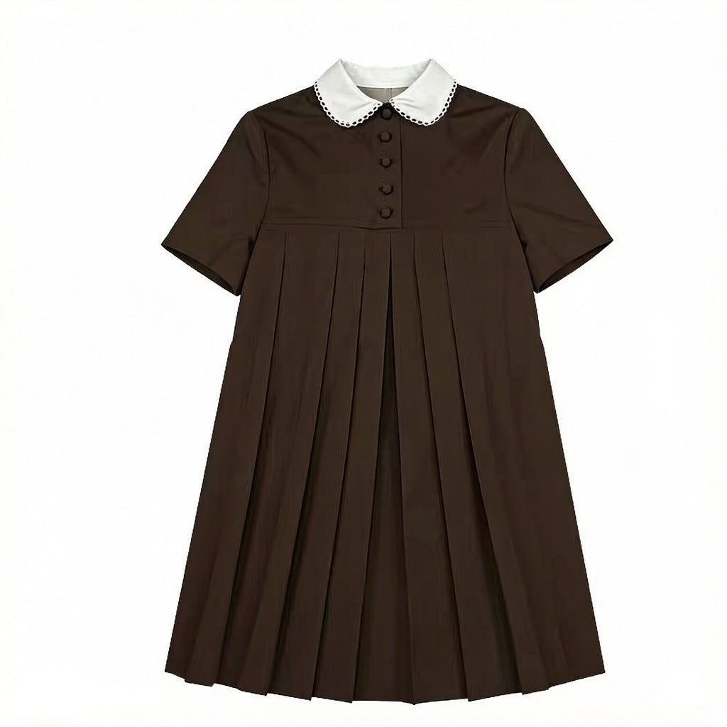 Peter Pan Collar Pleated Dress – Vintage Brown