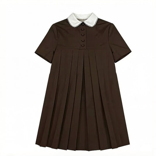 Peter Pan Collar Pleated Dress – Vintage Brown