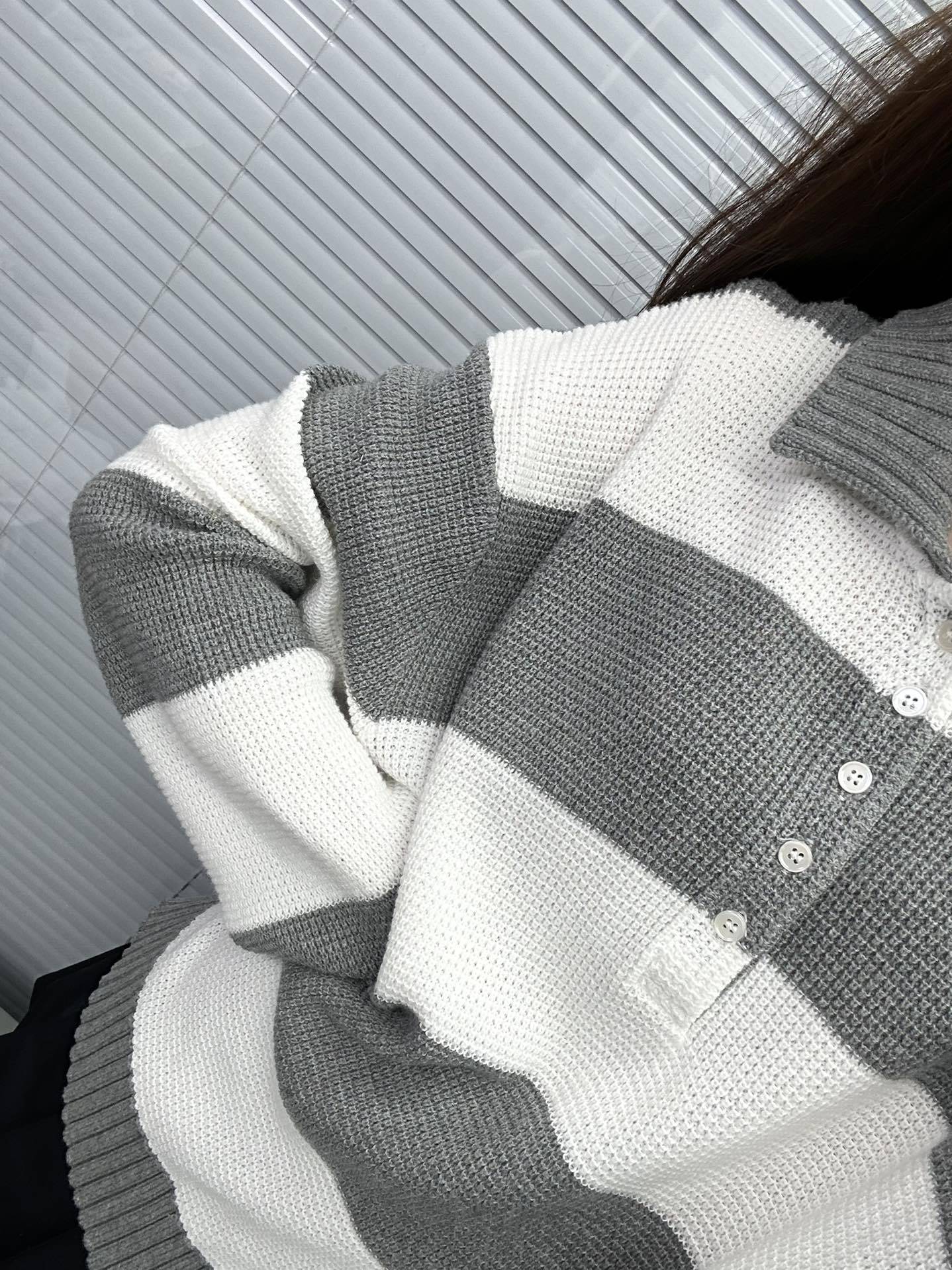 2025SS Women's Striped Polo Sweater THOM TREND