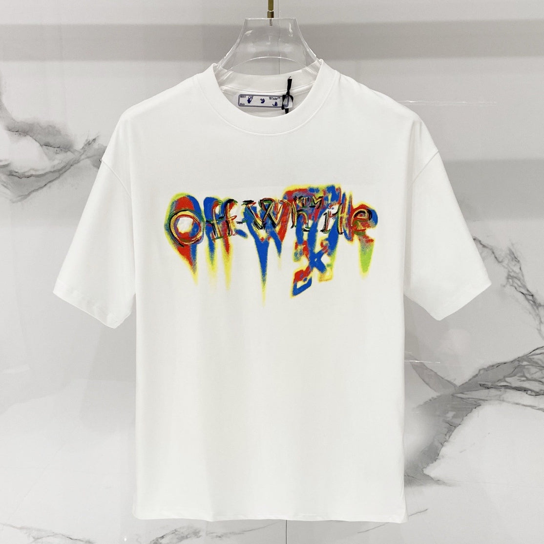 Off-White Rainbow Wordmark Cotton T-Shirt - Blue product detail view