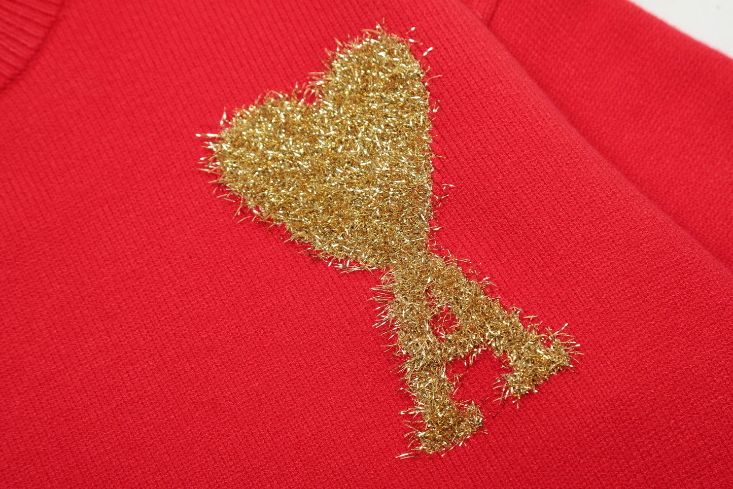Gold Heart Embroidered Red Crewneck Sweater