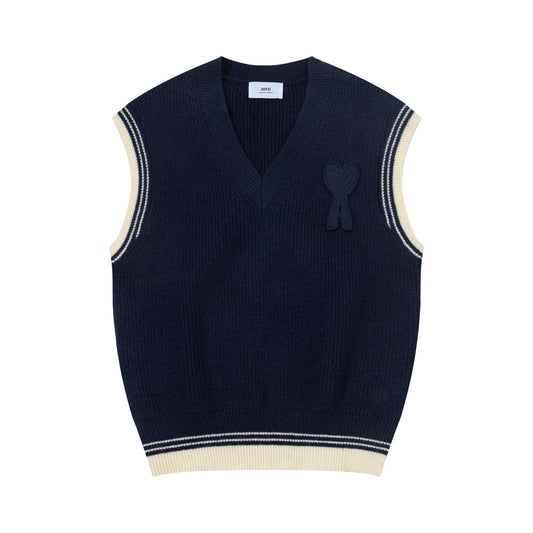 Striped V-Neck Sweater Vest ¡§C Unisex