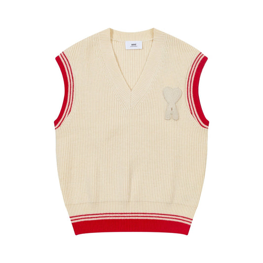 Striped V-Neck Sweater Vest ¡§C Unisex