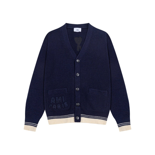 Striped V-Neck Knit Cardigan ¡§C Unisex