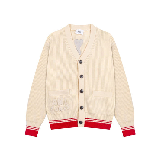 Striped V-Neck Knit Cardigan ¡§C Unisex
