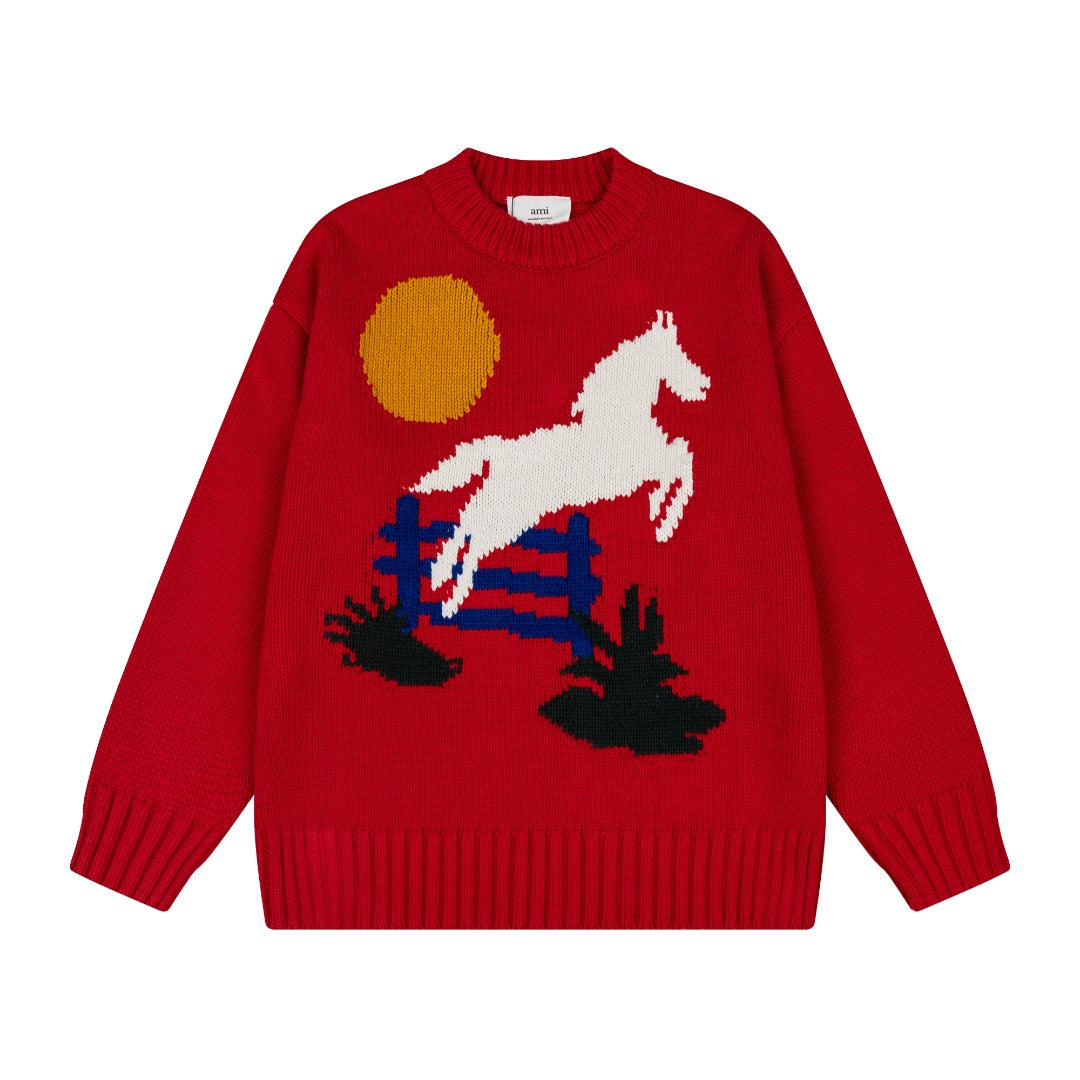 Jacquard Heart Crewneck Sweater