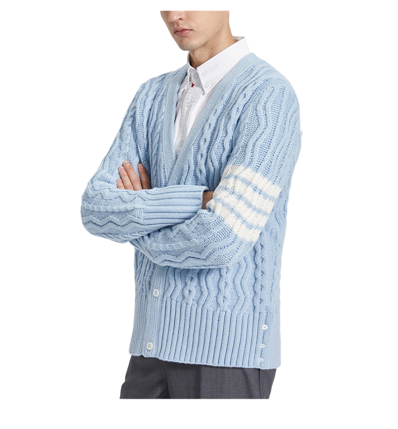Classic Striped Cable Sweater Jacket THOM TREND