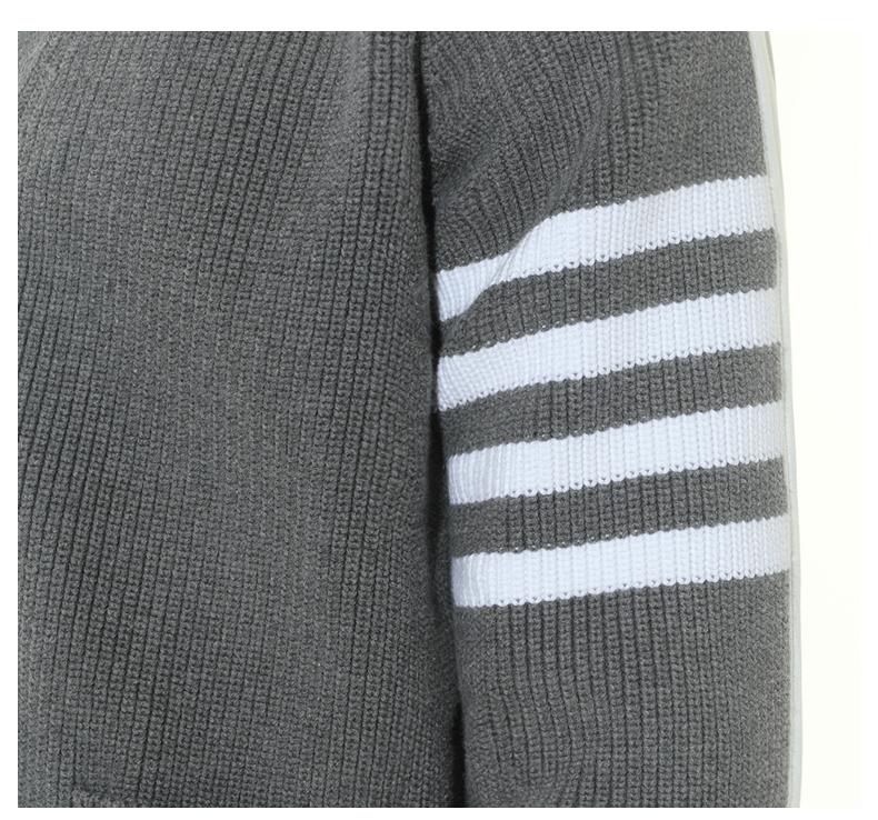 Grey Four-Bar Contrast Sweater Jacket THOM TREND