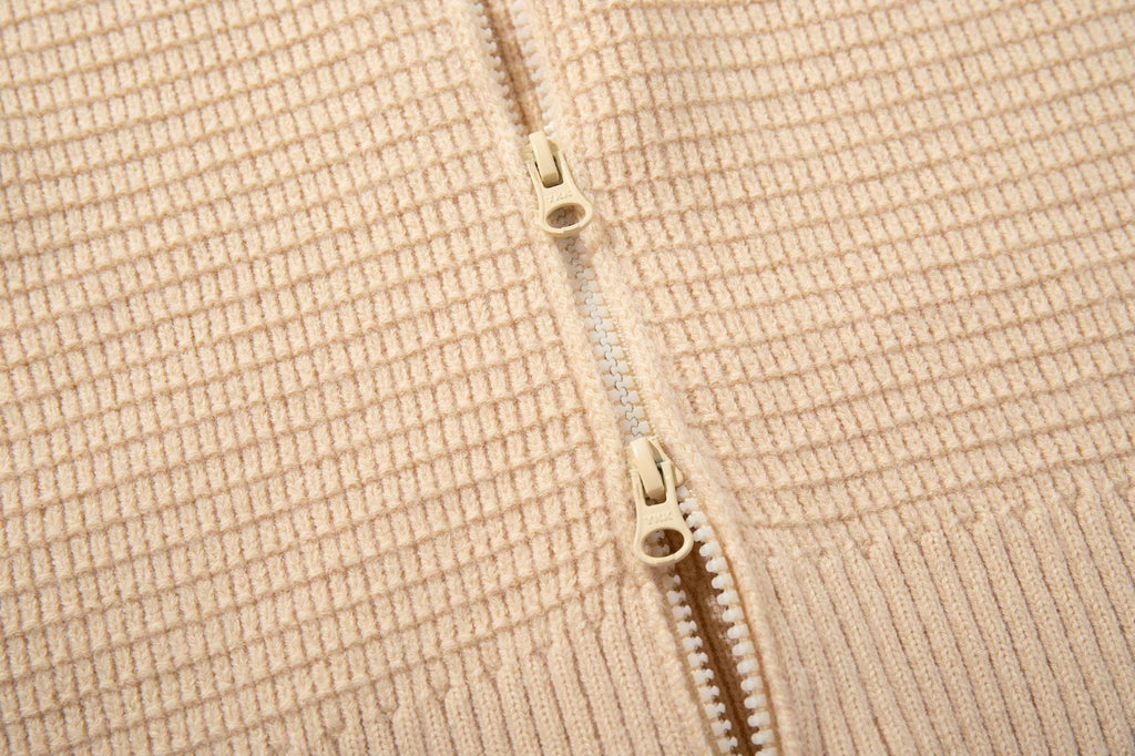 Stone Island Ribbed Mock-Neck Zip Knit Cardigan - Khaki product detail view