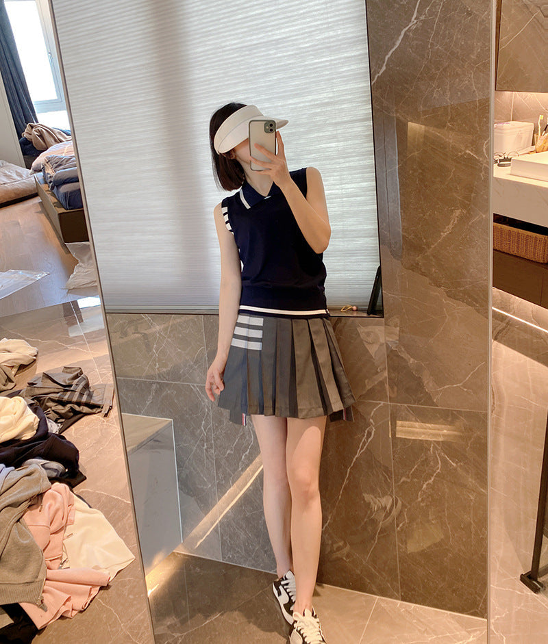 Polo collar sleeveless top