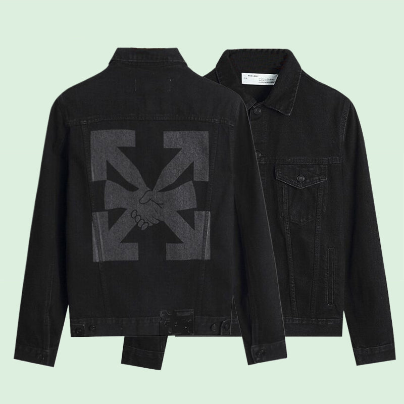 Off-White Black Tonal Handshake Arrow Denim Jacket for Men