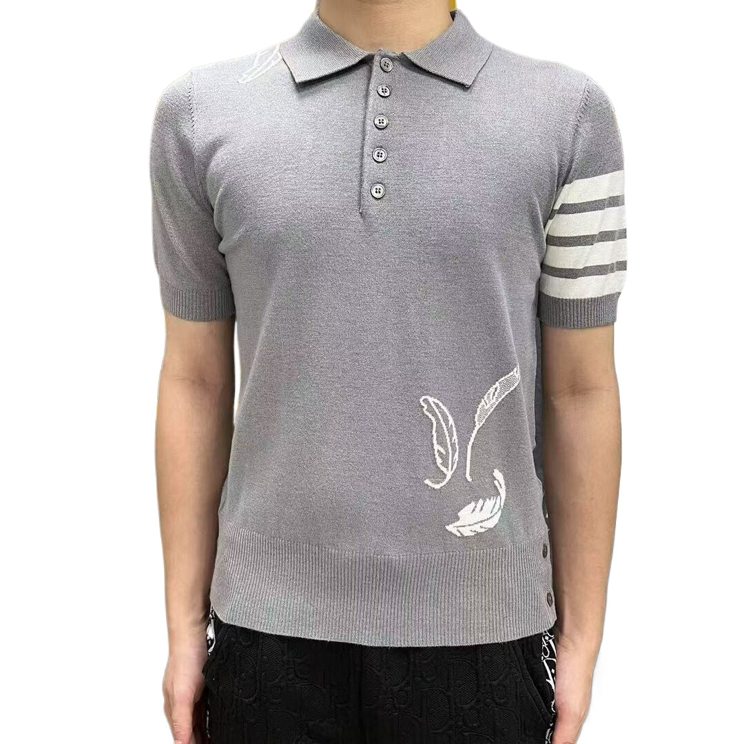 2025 SS  Men's Feather Leaf POLO Short Sleeve THOM TREND