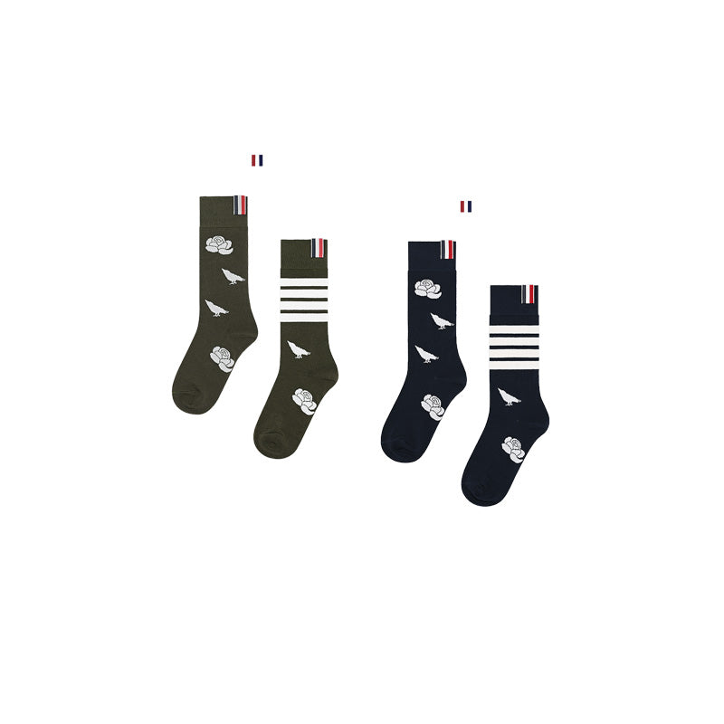Flowery four-stripe socks THOM TREND