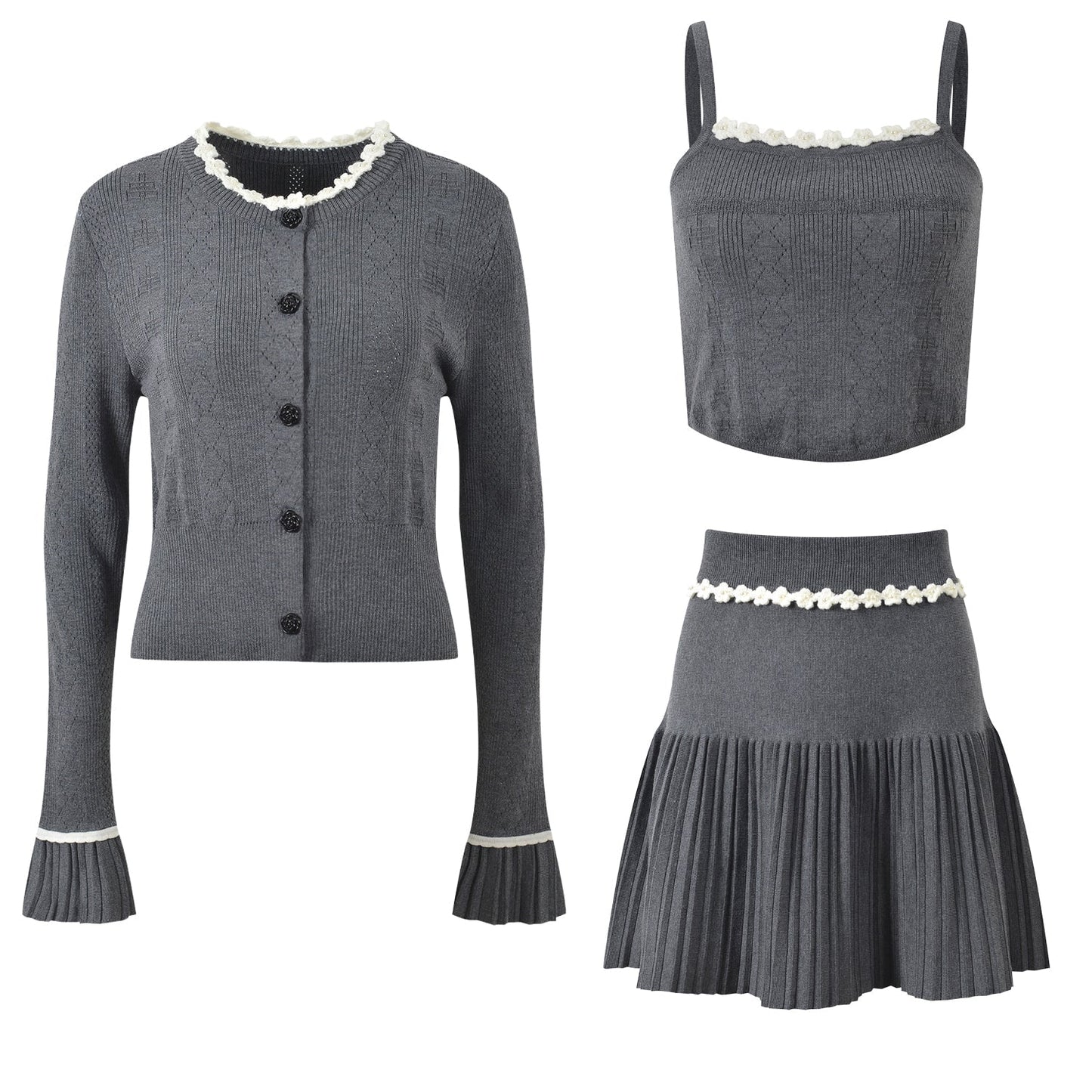 2025SS Cardigan + vest + skirt three-piece set THOM TREND