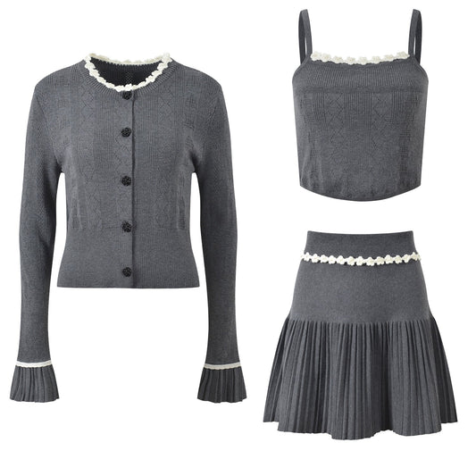 2025SS Cardigan + vest + skirt three-piece set THOM TREND